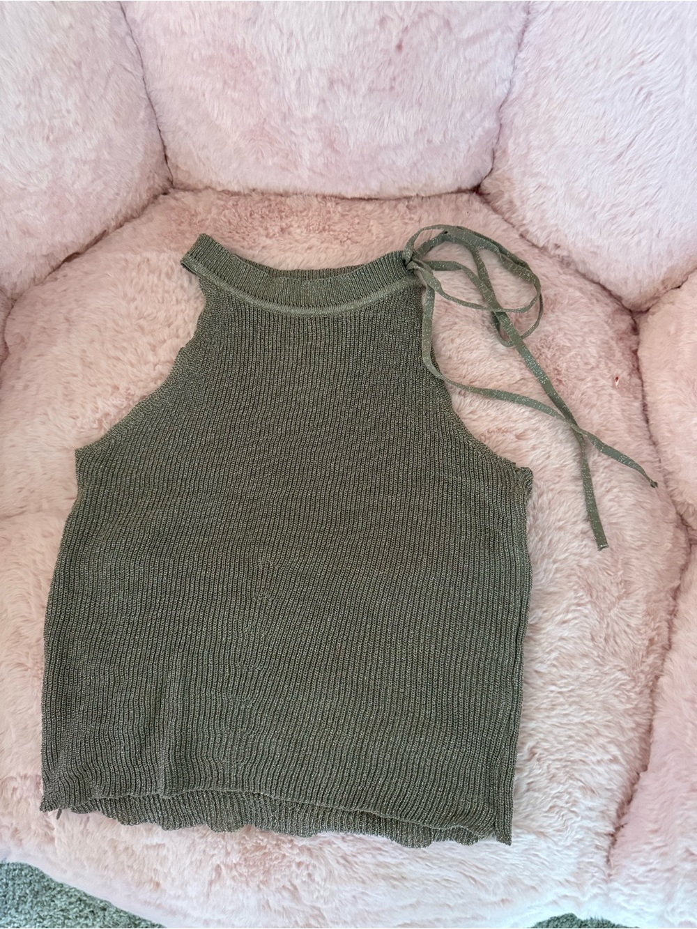 Knit Halter Tank Top in Olive Green